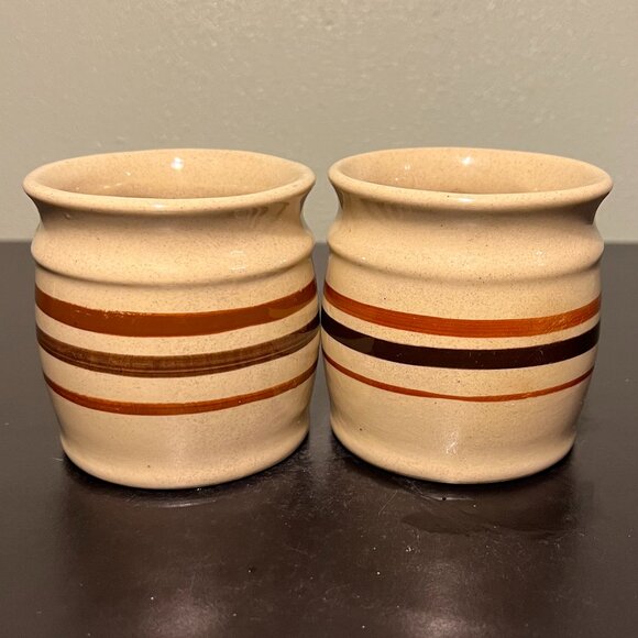 Two (2) Vintage HARTSTONE POTTERY Ohio Stoneware Factory Mugs ~ Tan w/ Stripes - Picture 3 of 11